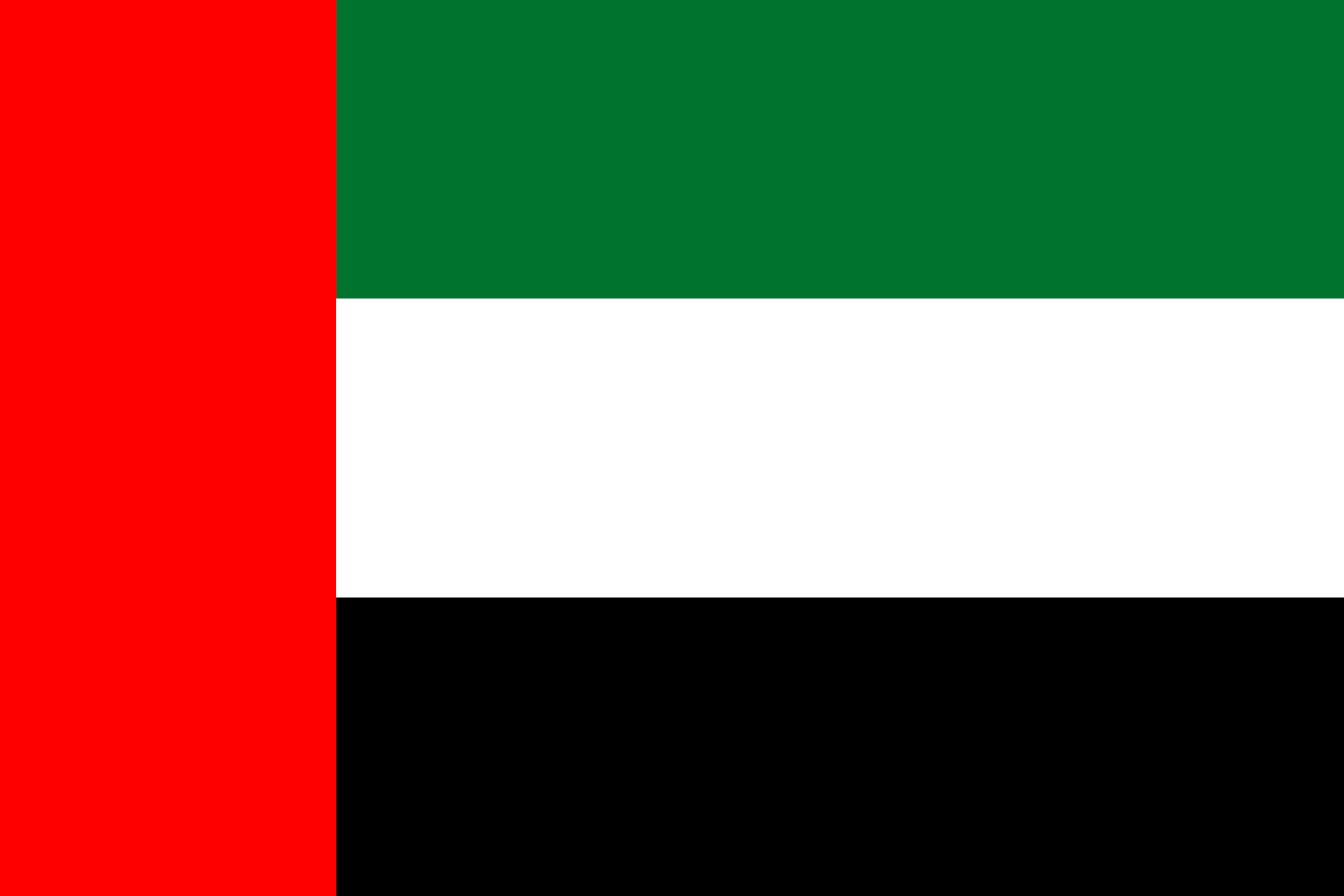The flag of the United Arab Emirates. Red, green white and black lines