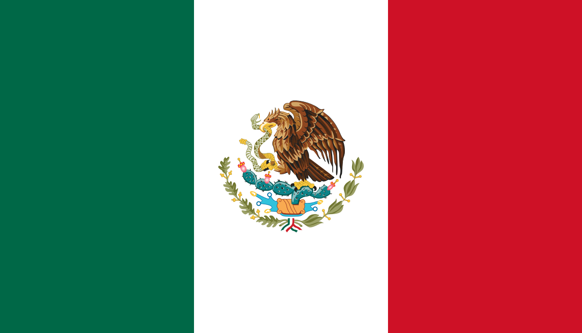 The red, white and green flag of Mexico. Contains the bird & snake emblem